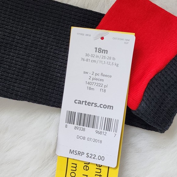 Carter's Boy's Christmas Naughty/Nice Black Pajama Set 18M & 12M NWT - Picture 7 of 11